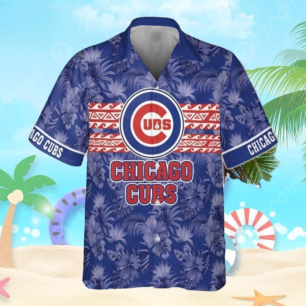 Blue MLB Chicago Cubs Hawaiian Shirt White Hibiscus Flowers Pattern Summer Vacation Gift