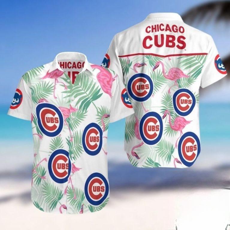 MLB Chicago Cubs Hawaiian Shirt Flamingos And Leaves White Aloha MLB Chicago Cubs Hawaiian Shirt Flamingos And Leaves White Aloha