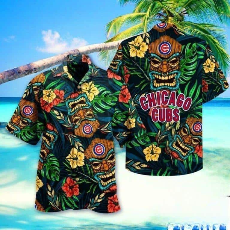 MLB Chicago Cubs Hawaiian Shirt Palm Leaves And Flowers Black Aloha