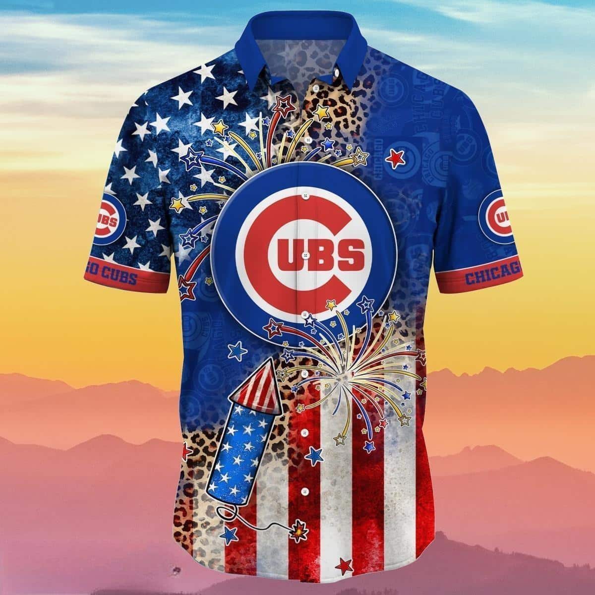 Red White MLB Chicago Cubs Hawaiian Shirt US Flag Fireworks Red White MLB Chicago Cubs Hawaiian Shirt US Flag Fireworks