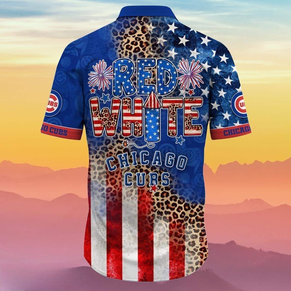 Red White MLB Chicago Cubs Hawaiian Shirt US Flag Fireworks Red White MLB Chicago Cubs Hawaiian Shirt US Flag Fireworks