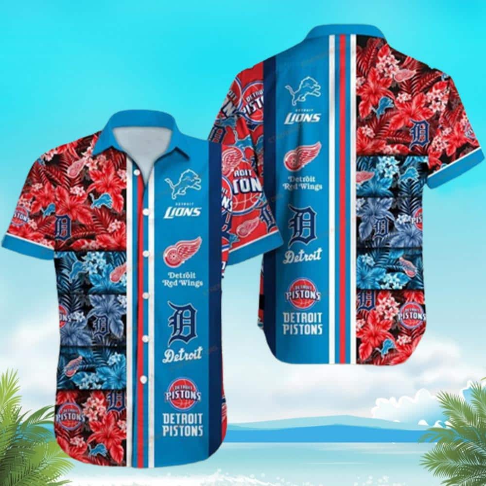 MLB Detroit Tigers Red Wings Lions Pistons Hawaiian Shirt MLB Detroit Tigers Red Wings Lions Pistons Hawaiian Shirt