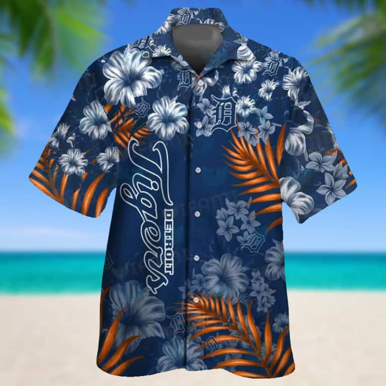 MLB Detroit Tigers Hawaiian Shirt Tropical Flower Pattern Summer Beach Gift MLB Detroit Tigers Hawaiian Shirt Tropical Flower Pattern Summer Beach Gift
