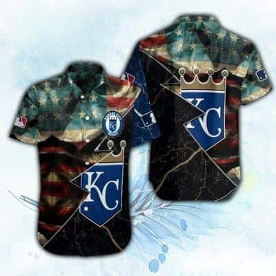 MLB Kansas City Royals Hawaiian Shirt American Flag Thunder Pattern MLB Kansas City Royals Hawaiian Shirt American Flag Thunder Pattern