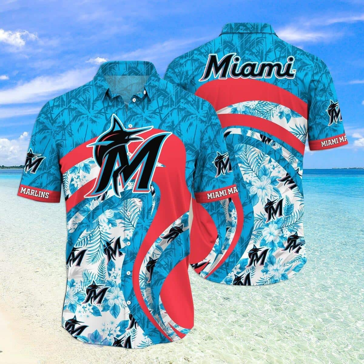 MLB Miami Marlins Hawaiian Shirt Tropical Flower Pattern Beach Lovers Gift