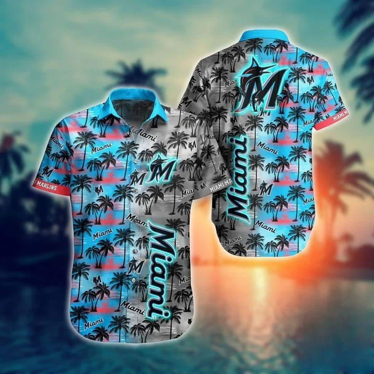 MLB Miami Marlins Hawaiian Shirt Palm Trees Island Beach Gift For Friend