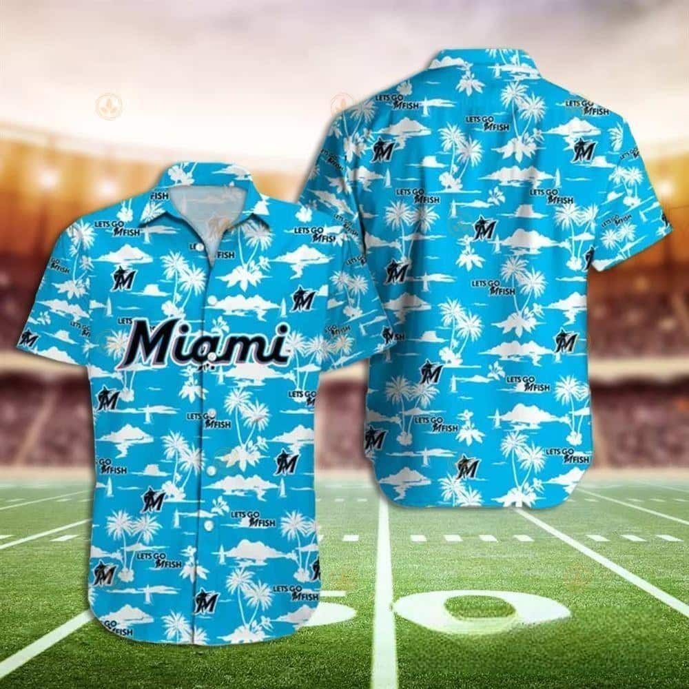 MLB Miami Marlins Hawaiian Shirt Palm Trees Pattern Beach Lovers Gift