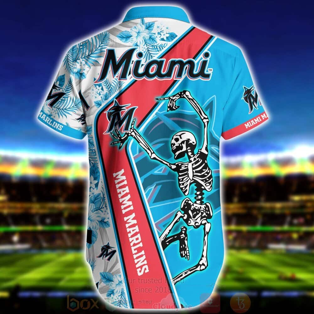 MLB Miami Marlins Hawaiian Shirt Skeleton Aloha Tropical Flower Pattern MLB Miami Marlins Hawaiian Shirt Skeleton Aloha Tropical Flower Pattern