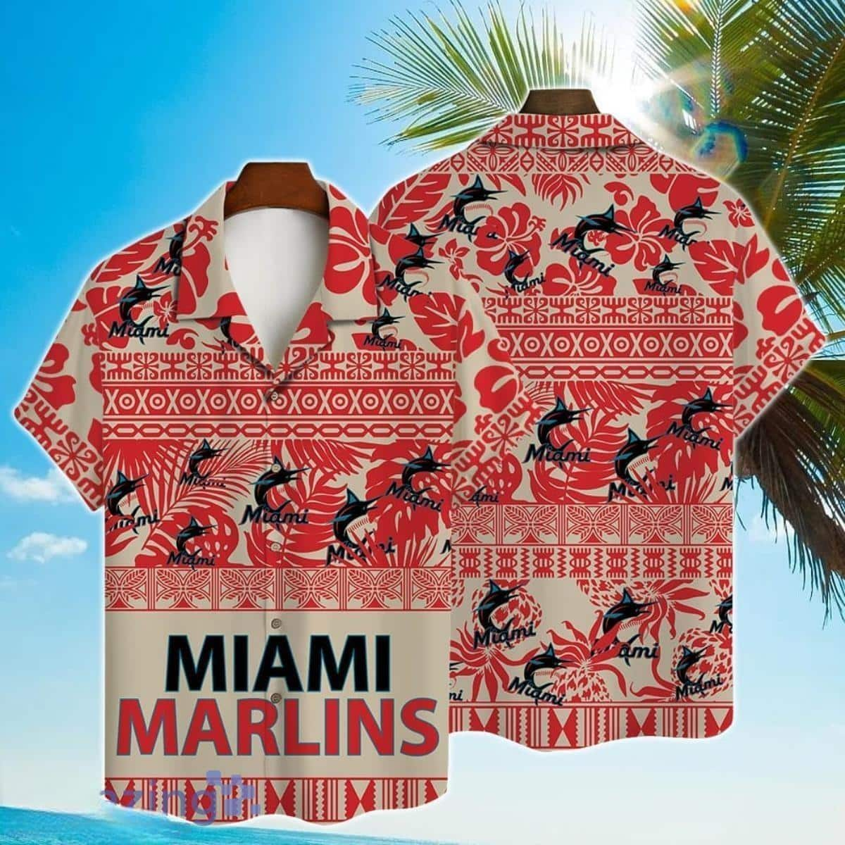 Red MLB Miami Marlins Hawaiian Shirt Beach Gift For Friend