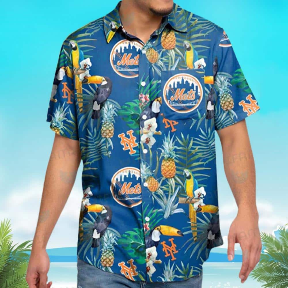 MLB New York Mets Hawaiian Shirt Pineapples And Parrots Summer Aloha