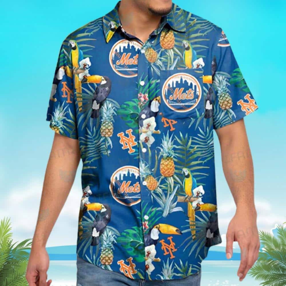 MLB New York Mets Hawaiian Shirt Pineapples And Parrots Summer Aloha MLB New York Mets Hawaiian Shirt Pineapples And Parrots Summer Aloha