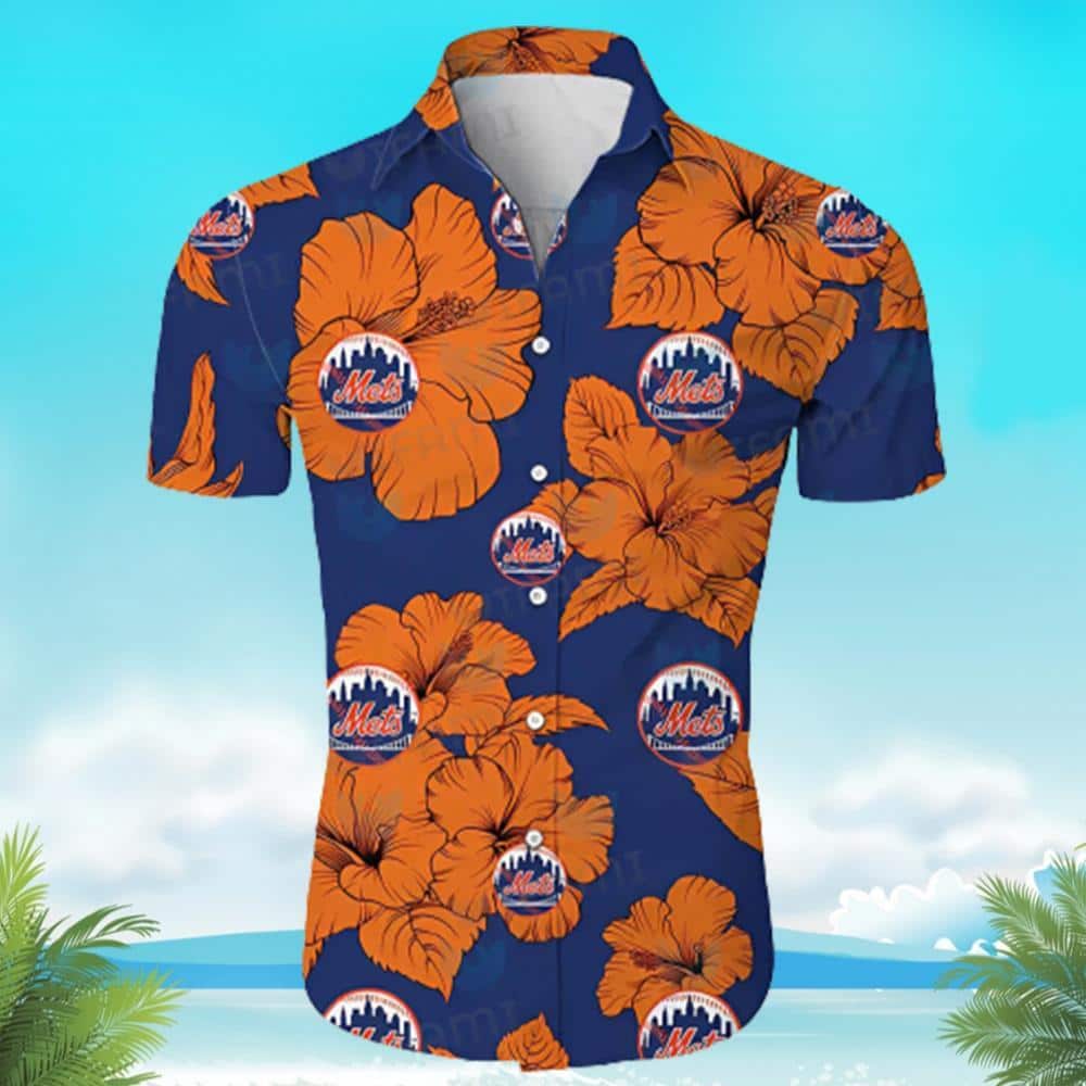 MLB New York Mets Hawaiian Shirt Orange Hibiscus Trendy Summer Gift