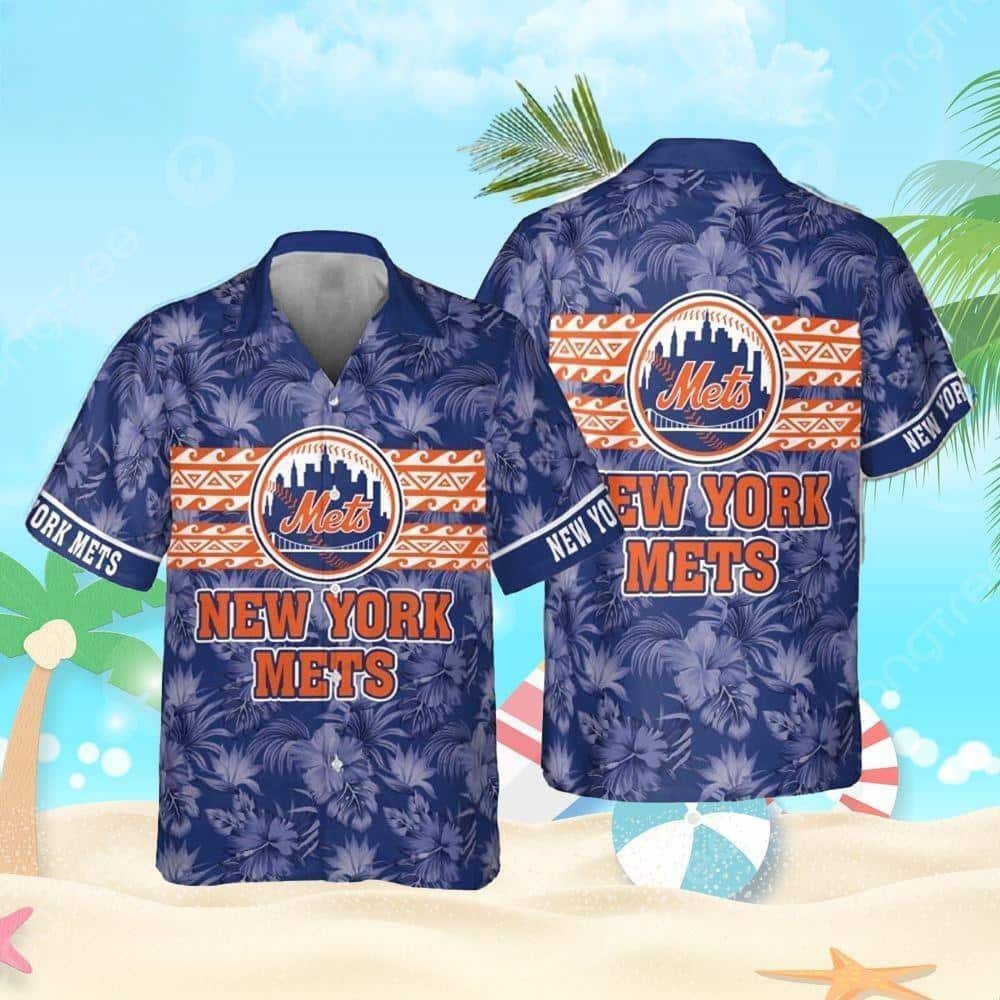 MLB New York Mets Hawaiian Shirt White Hibiscus Flowers Best Beach Gift