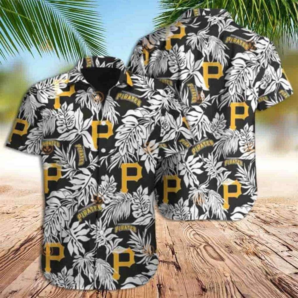 MLB Pittsburgh Pirates Hawaiian Shirt Tropical Palm Leaves Black Aloha MLB Pittsburgh Pirates Hawaiian Shirt Tropical Palm Leaves Black Aloha