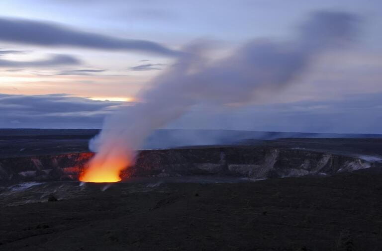 Fire and steam erupting from Kilauea Crater (Pu'u O'o crater), Hawaii Volcanoes National Park, Big Island of Hawaii