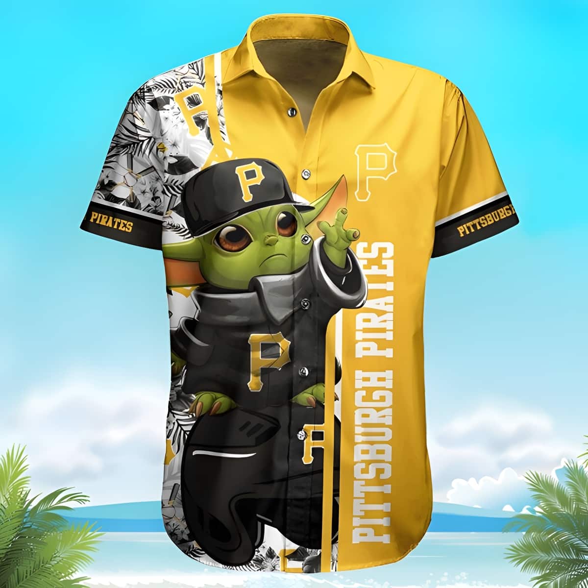 Baby Yoda Loves MLB Pittsburgh Pirates Hawaiian Shirt Pineapples And Tropical Flowers Pattern Baby Yoda Loves MLB Pittsburgh Pirates Hawaiian Shirt Pineapples And Tropical Flowers Pattern