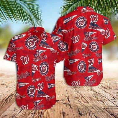 MLB Washington Nationals Hawaiian Shirt Red Aloha Multiple Logo