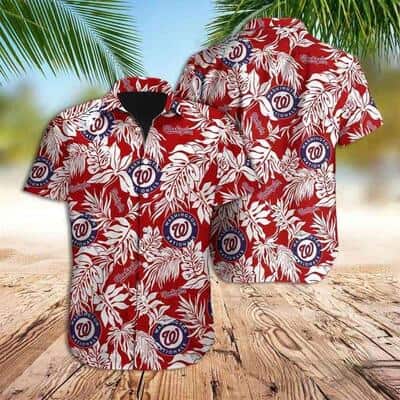 Red Aloha MLB Washington Nationals Hawaiian Shirt White Leaves Pattern Trendy Summer Gift Red Aloha MLB Washington Nationals Hawaiian Shirt White Leaves Pattern Trendy Summer Gift