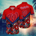 Red Aloha Washington Nationals Hawaiian Shirt Flowers Pattern Summer Gift For Friend
