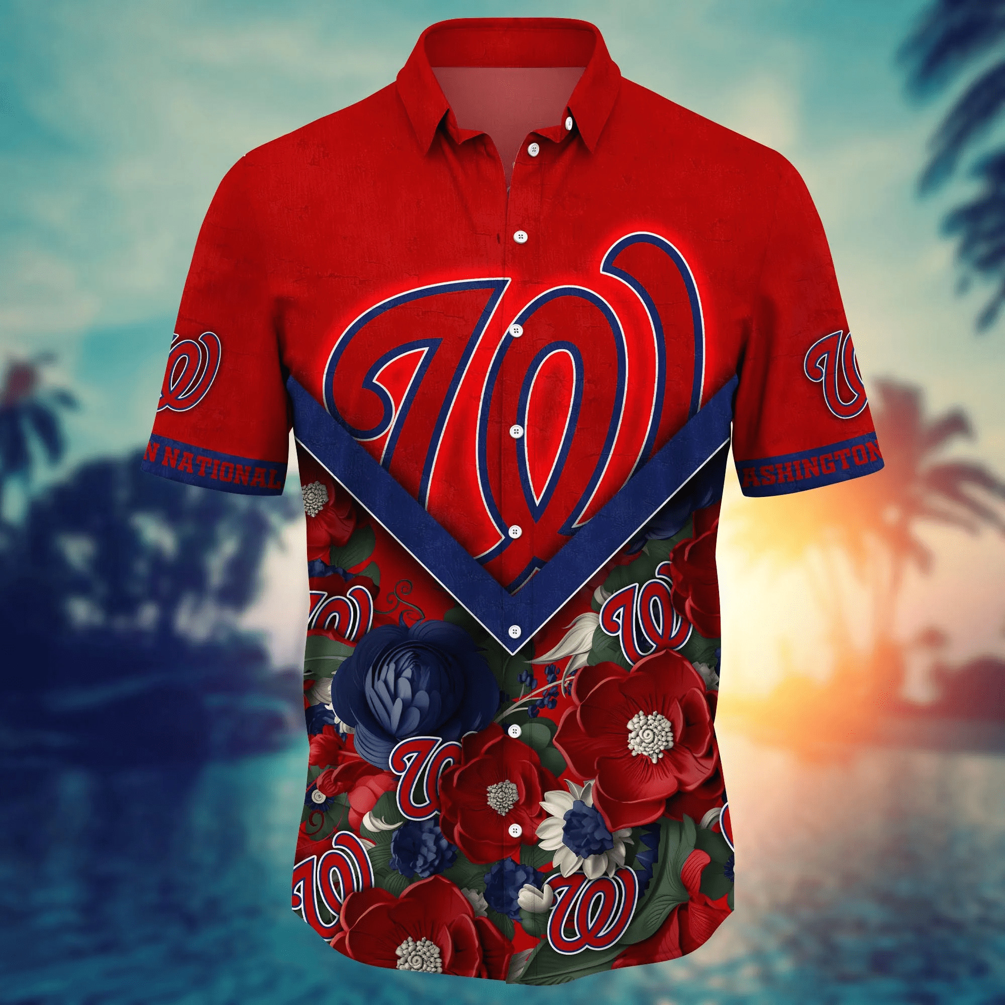 Red Aloha Washington Nationals Hawaiian Shirt Flowers Pattern Summer Gift For Friend
