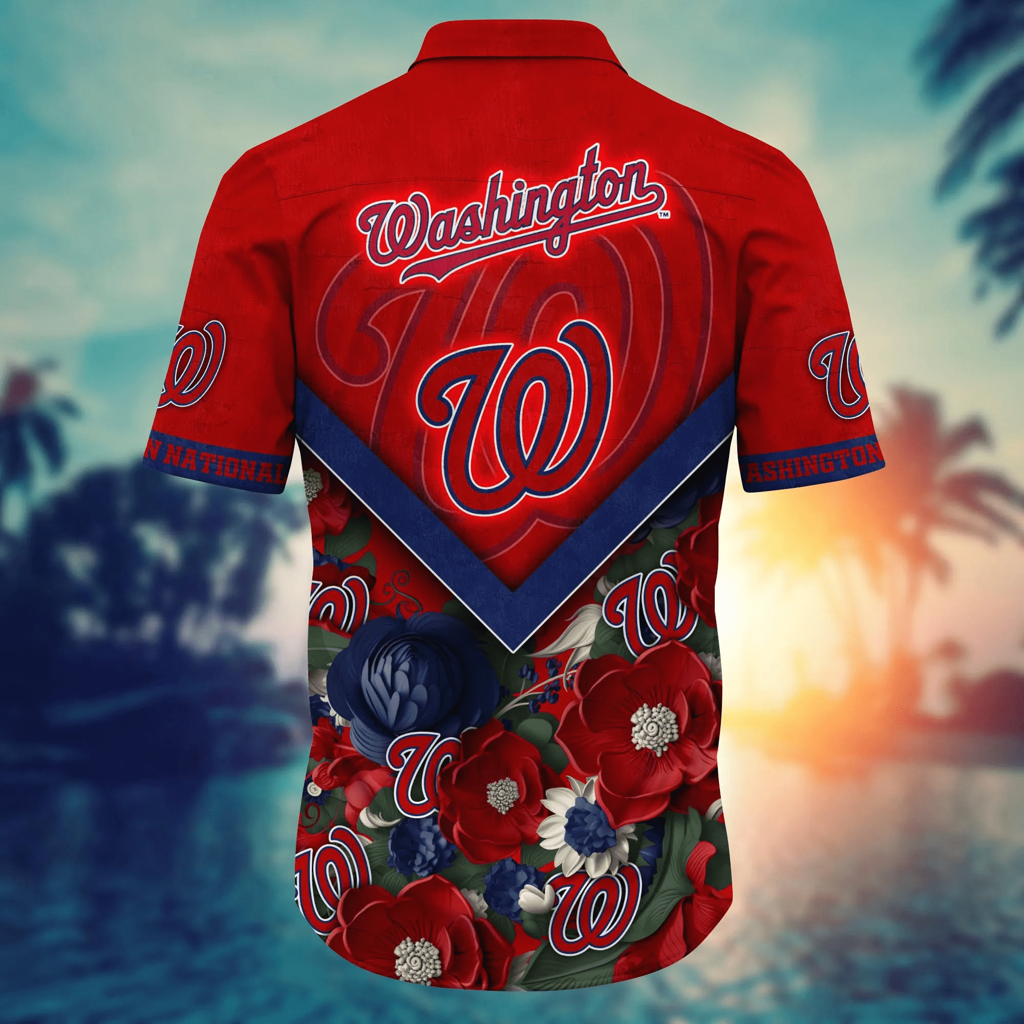 Red Aloha Washington Nationals Hawaiian Shirt Flowers Pattern Summer Gift For Friend