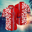 MLB Washington Nationals Hawaiian Shirt White Flower Pattern And Red Split MLB Washington Nationals Hawaiian Shirt White Flower Pattern And Red Split