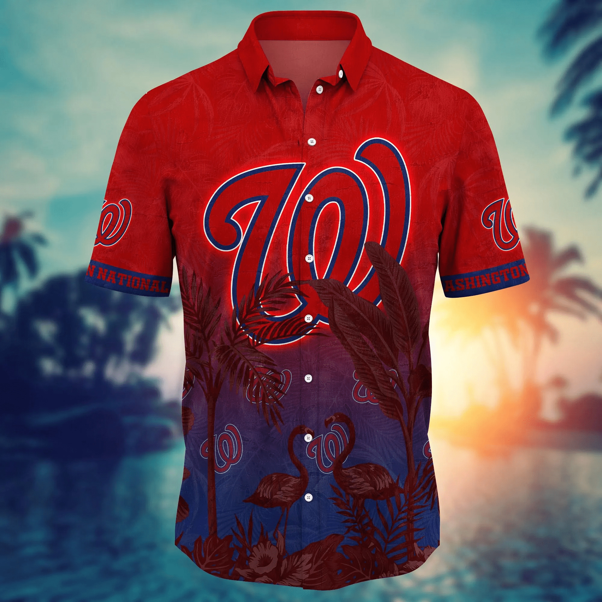 MLB Washington Nationals Hawaiian Shirt Flamingo And Tropical Plant Summer Beach Gift MLB Washington Nationals Hawaiian Shirt Flamingo And Tropical Plant Summer Beach Gift