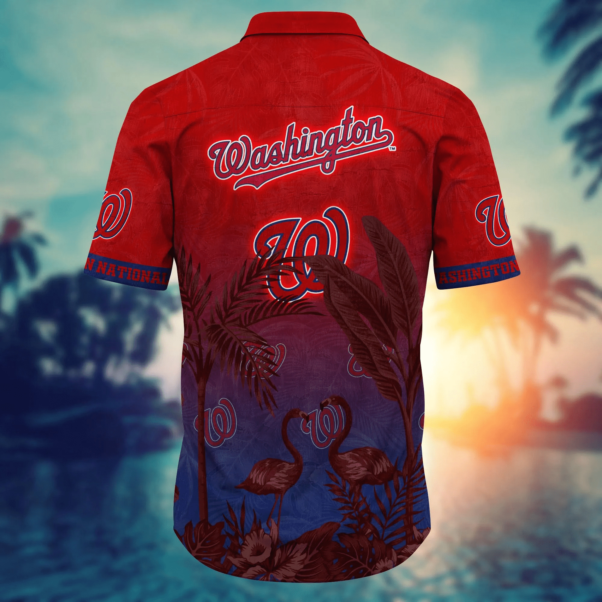 MLB Washington Nationals Hawaiian Shirt Flamingo And Tropical Plant Summer Beach Gift MLB Washington Nationals Hawaiian Shirt Flamingo And Tropical Plant Summer Beach Gift