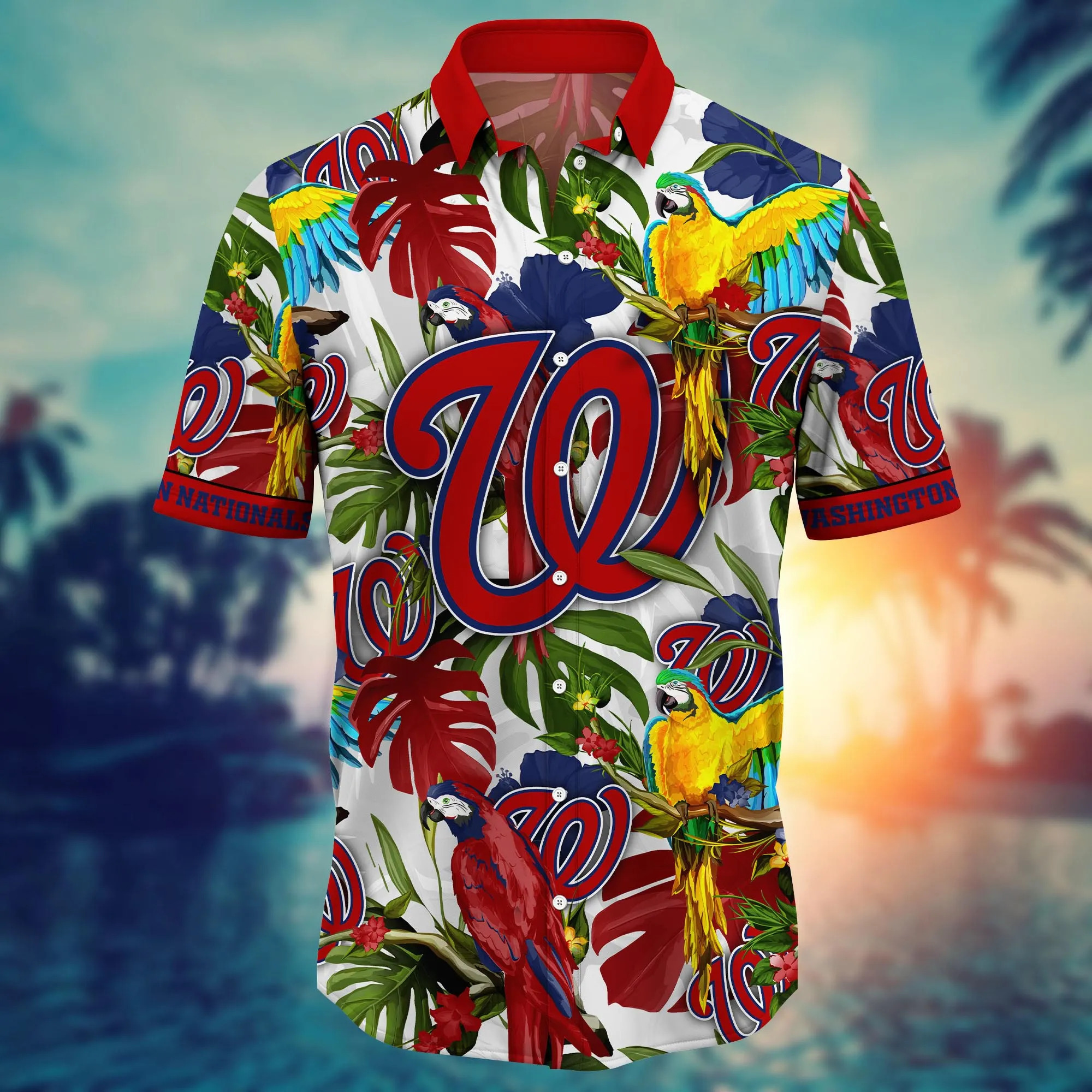 MLB Washington Nationals Hawaiian Shirt Summer Aloha Colorful Palm Leaves MLB Washington Nationals Hawaiian Shirt Summer Aloha Colorful Palm Leaves