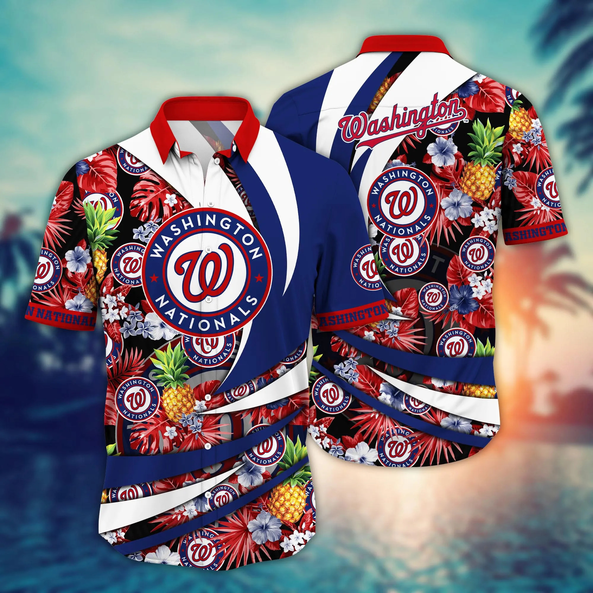 MLB Washington Nationals Hawaiian Shirt Pineapple Palm Leaves And Flowers Summer Aloha