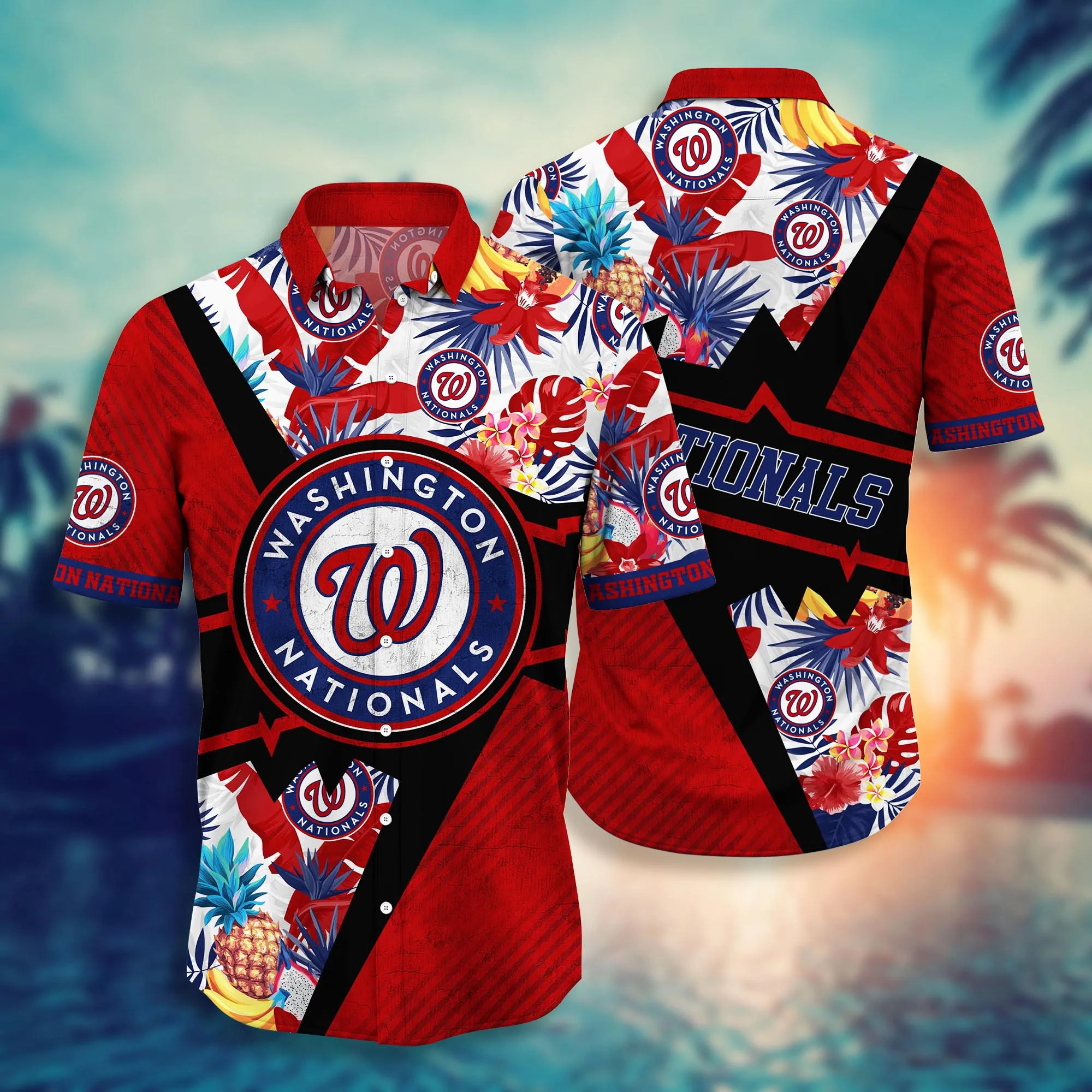 MLB Washington Nationals Hawaiian Shirt Pineapple Palm Leaves And Flowers MLB Washington Nationals Hawaiian Shirt Pineapple Palm Leaves And Flowers