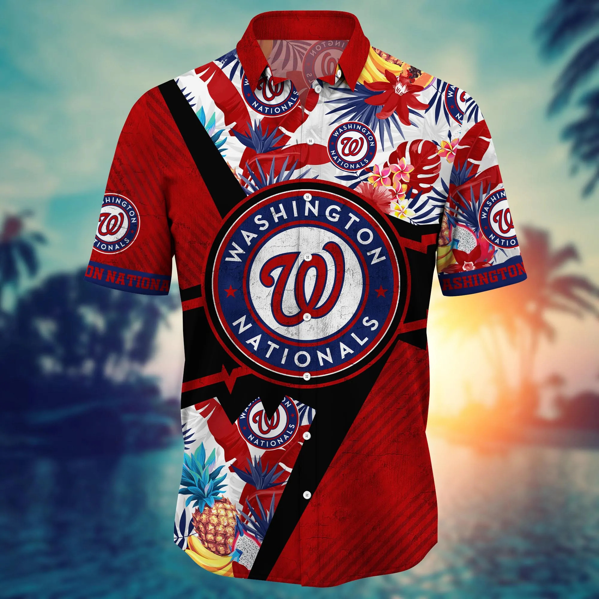MLB Washington Nationals Hawaiian Shirt Pineapple Palm Leaves And Flowers MLB Washington Nationals Hawaiian Shirt Pineapple Palm Leaves And Flowers