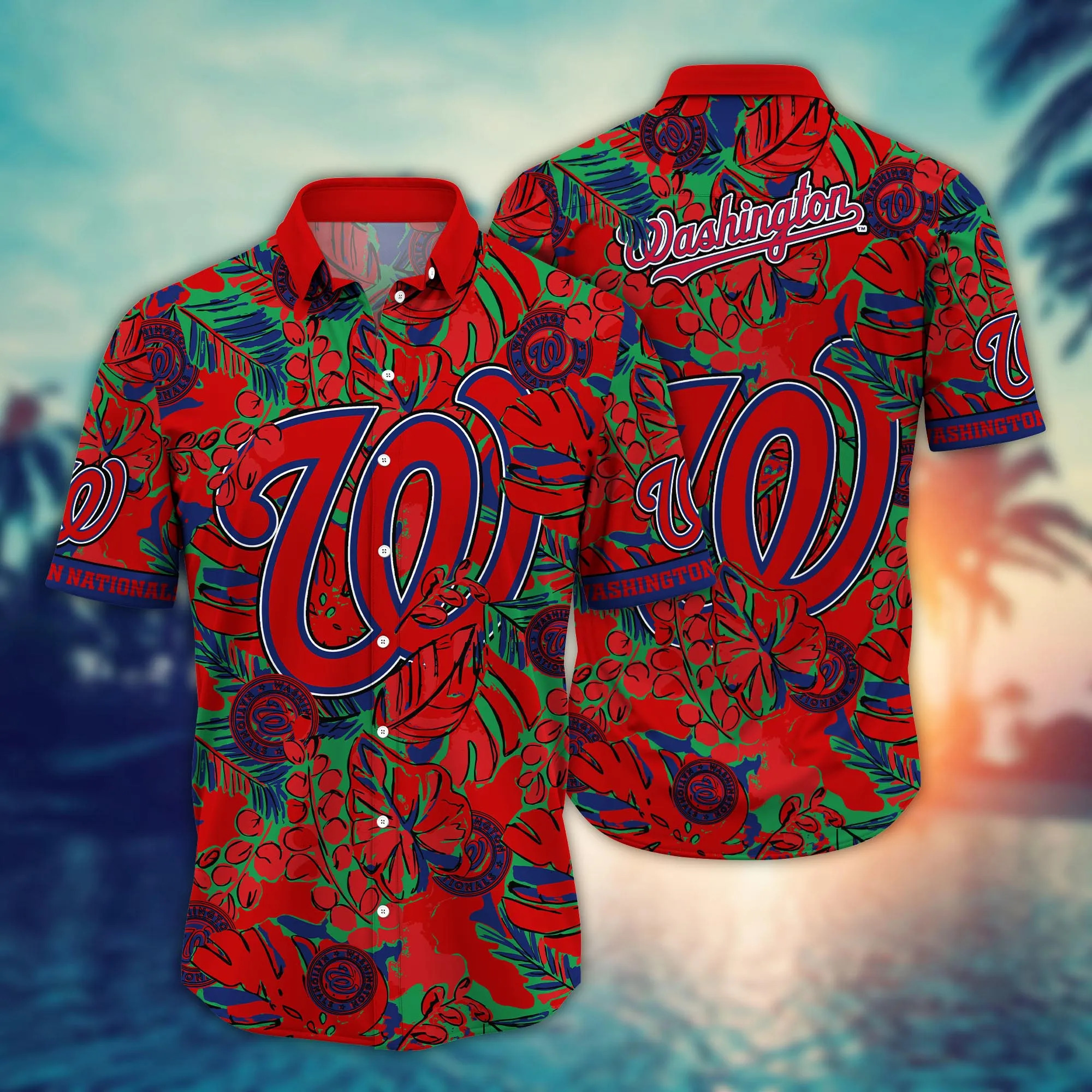 Red Aloha MLB Washington Nationals Hawaiian Shirt Summer Beach Gift