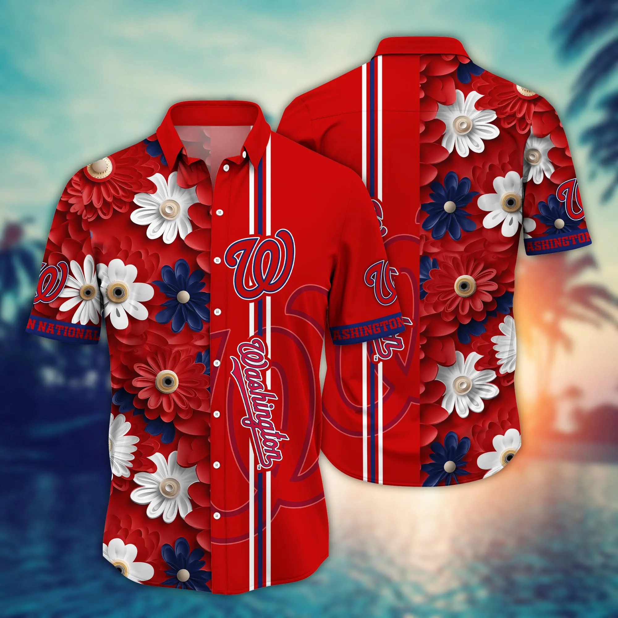 MLB Washington Nationals Hawaiian Shirt Flower Pattern And Red Split