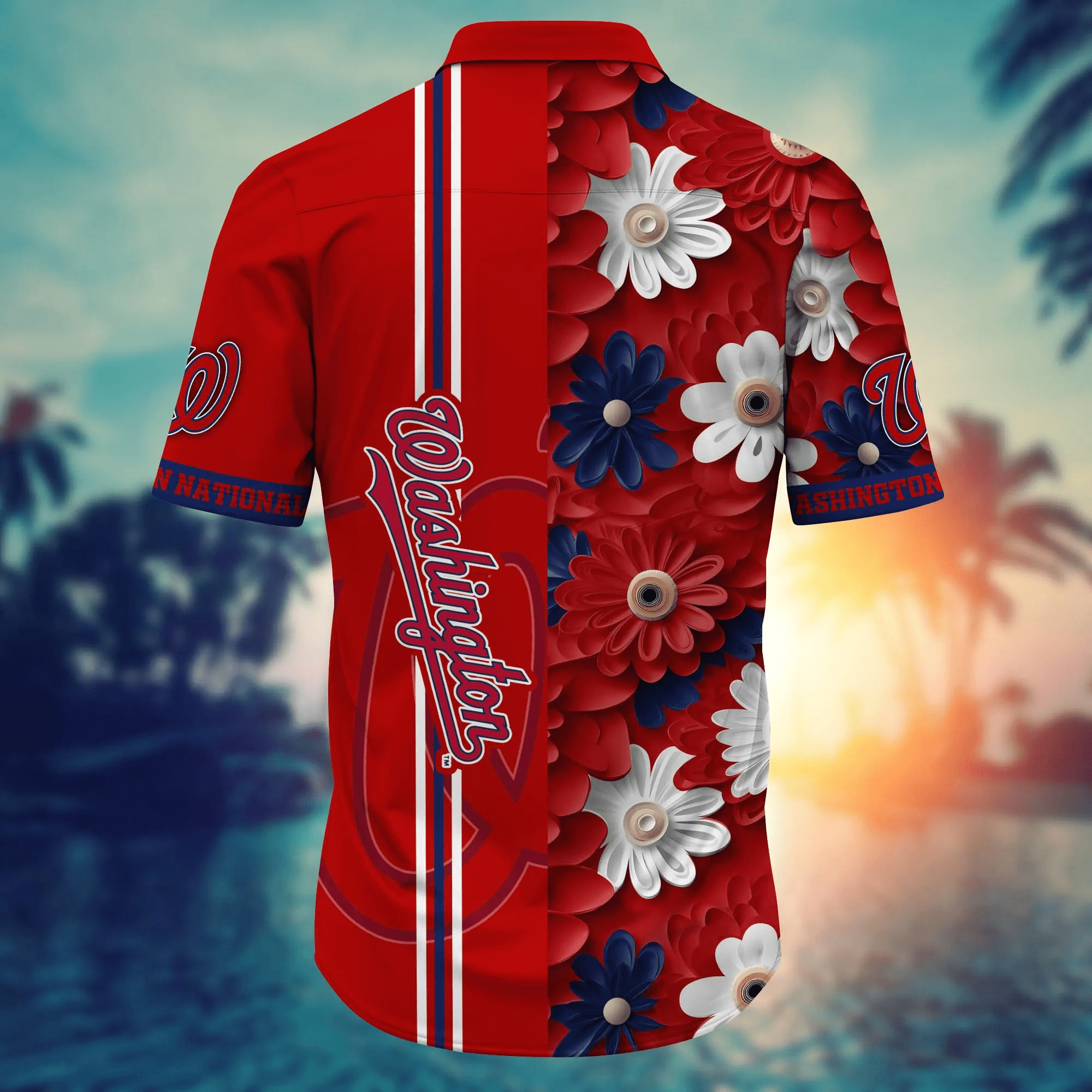 MLB Washington Nationals Hawaiian Shirt Flower Pattern And Red Split MLB Washington Nationals Hawaiian Shirt Flower Pattern And Red Split