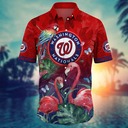 MLB Washington Nationals Hawaiian Shirt Palm Leaves with Pink Flamingo Red Aloha