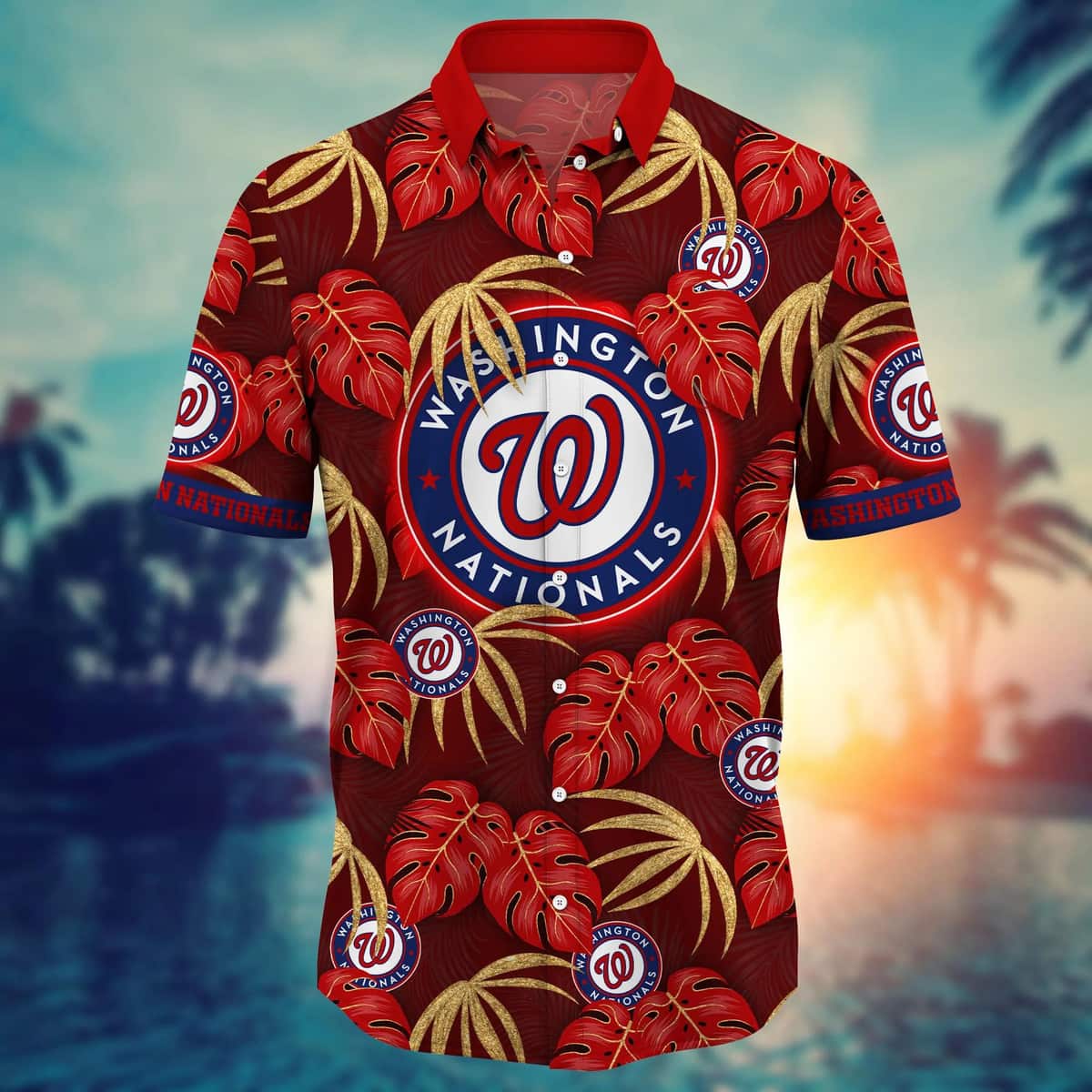 MLB Washington Nationals Hawaiian Shirt Palm Leaves Pattern Practical Beach Gift MLB Washington Nationals Hawaiian Shirt Palm Leaves Pattern Practical Beach Gift
