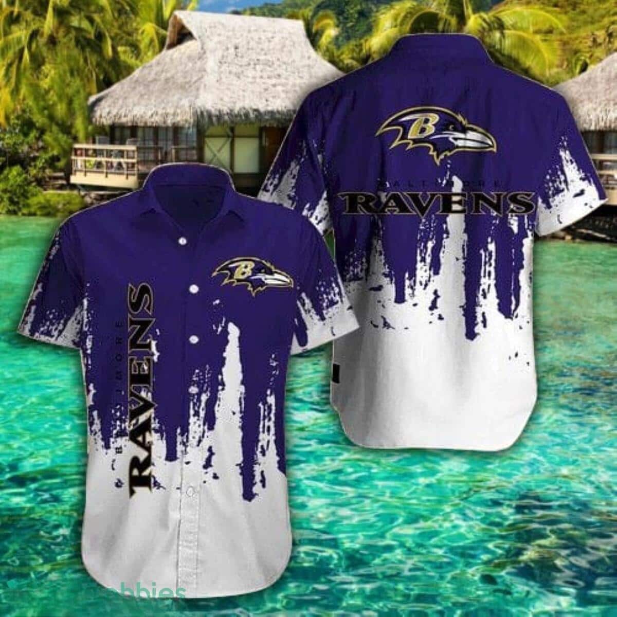 NFL Baltimore Ravens Purple And White Hawaiian Shirt For Summer Lovers NFL Baltimore Ravens Purple And White Hawaiian Shirt For Summer Lovers