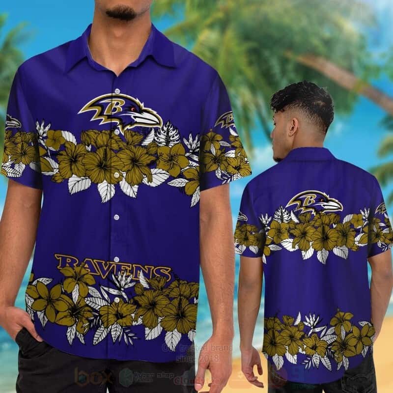 NFL Baltimore Ravens Hawaiian Shirt Hibiscus Flowers Gift For Beach Trip NFL Baltimore Ravens Hawaiian Shirt Hibiscus Flowers Gift For Beach Trip