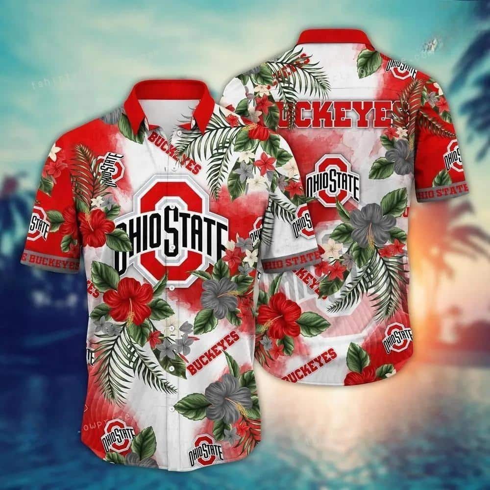 Floral Aloha NCAA Ohio State Buckeyes Hawaiian Shirt Hibiscus Flowers Pattern Floral Aloha NCAA Ohio State Buckeyes Hawaiian Shirt Hibiscus Flowers Pattern