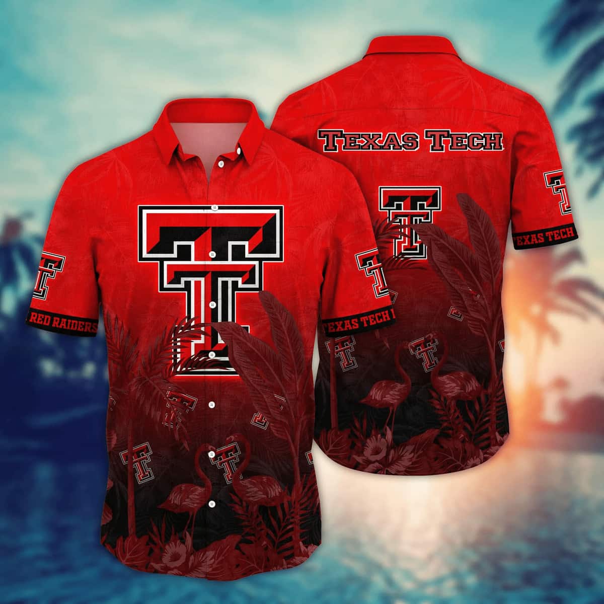 NCAA Texas Tech Hawaiian Shirt Flamingos And Banana Trees Gift For Beach Trip NCAA Texas Tech Hawaiian Shirt Flamingos And Banana Trees Gift For Beach Trip