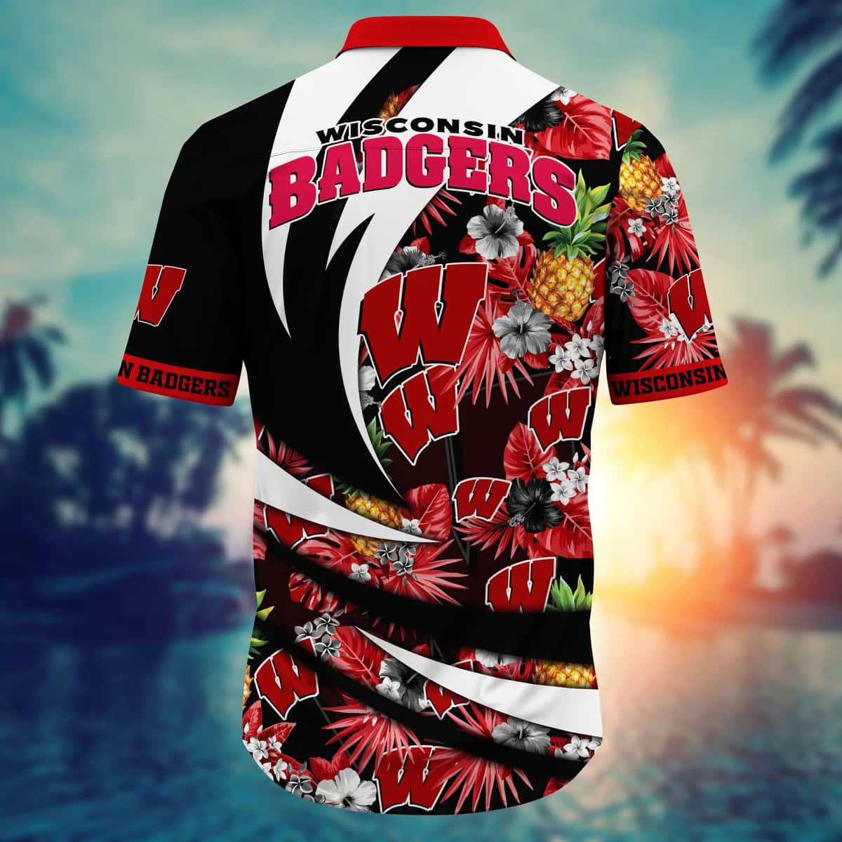 NCAA Wisconsin Badgers Hawaiian Shirt Pineapple Pattern Beach Gift For Friend NCAA Wisconsin Badgers Hawaiian Shirt Pineapple Pattern Beach Gift For Friend