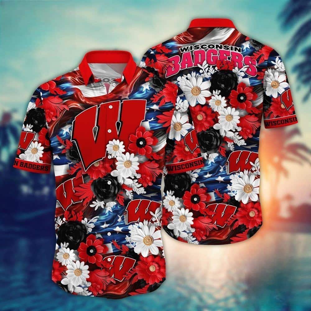 NCAA Wisconsin Badgers Hawaiian Shirt Gift For Beach Vacation NCAA Wisconsin Badgers Hawaiian Shirt Gift For Beach Vacation