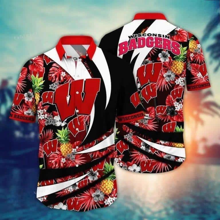 NCAA Wisconsin Badgers Hawaiian Shirt Pineapple Pattern Beach Gift For Dad NCAA Wisconsin Badgers Hawaiian Shirt Pineapple Pattern Beach Gift For Dad