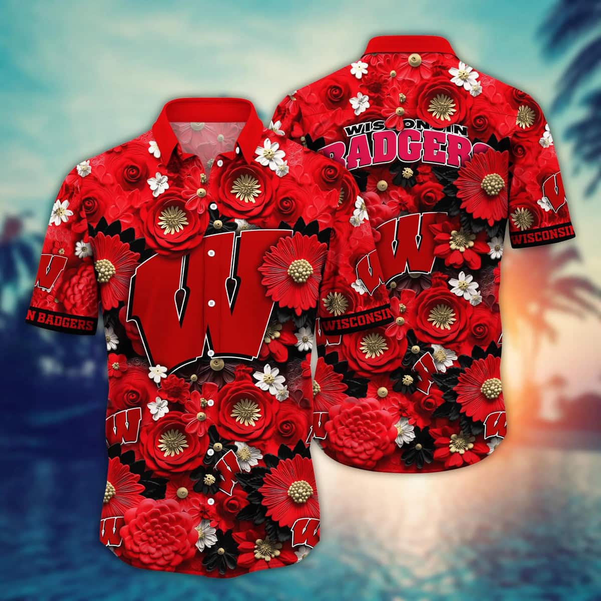 NCAA Wisconsin Badgers Hawaiian Shirt Summer Gift For Friend NCAA Wisconsin Badgers Hawaiian Shirt Summer Gift For Friend