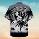 Vintage Aloha NBA Brooklyn Nets Hawaiian Shirt Black Gray Palm Trees Beach Lovers Gift