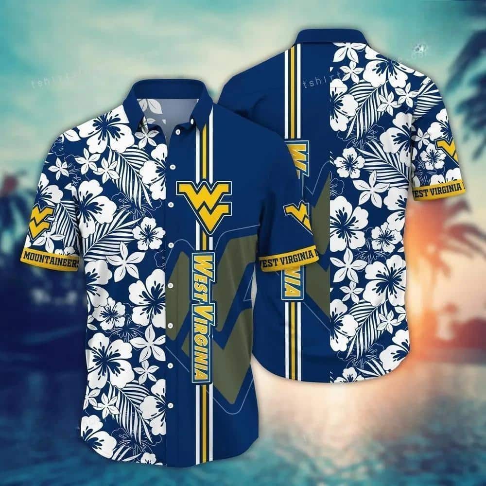 NCAA West Virginia Mountaineers WVU Hawaiian Shirt White Flower Pattern NCAA West Virginia Mountaineers WVU Hawaiian Shirt White Flower Pattern