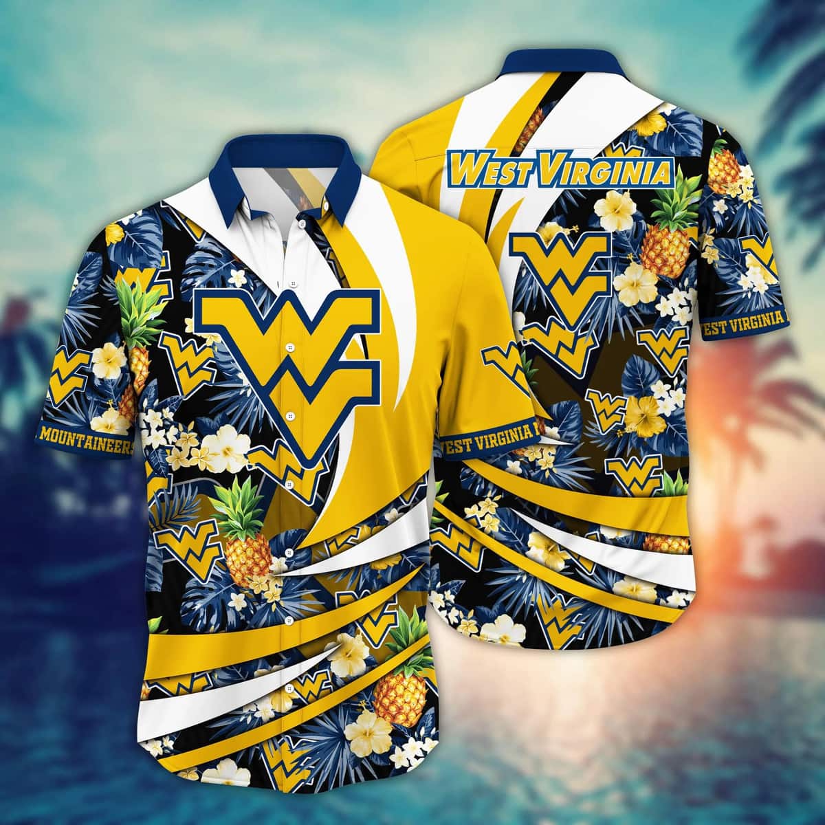 NCAA West Virginia Mountaineers WVU Hawaiian Shirt Pineapple Pattern NCAA West Virginia Mountaineers WVU Hawaiian Shirt Pineapple Pattern