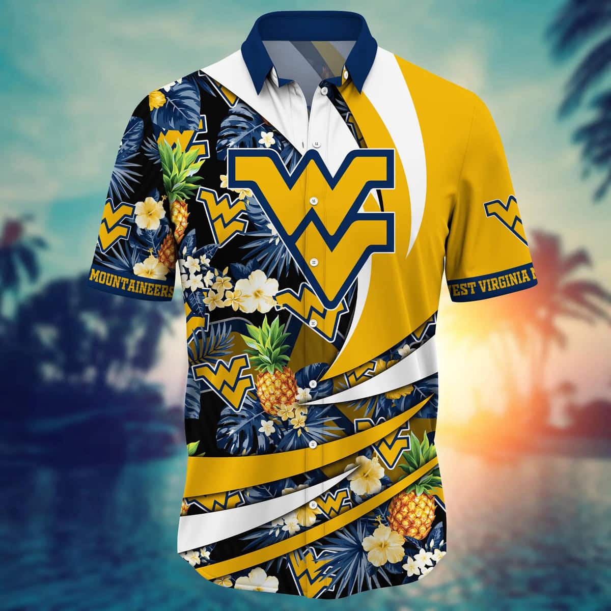 NCAA West Virginia Mountaineers WVU Hawaiian Shirt Pineapple Pattern NCAA West Virginia Mountaineers WVU Hawaiian Shirt Pineapple Pattern