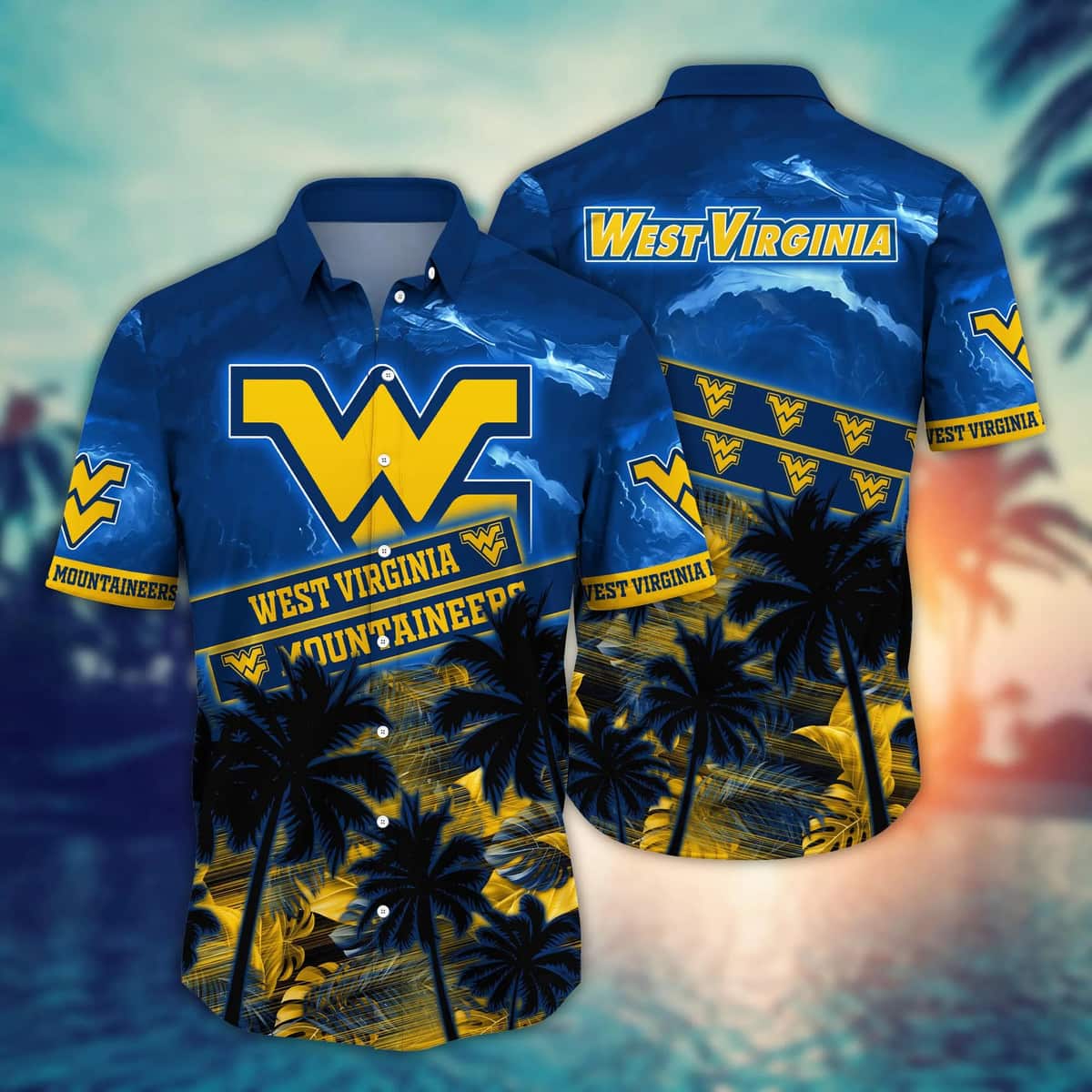 Vintage NCAA West Virginia Mountaineers WVU Hawaiian Shirt Palm Trees